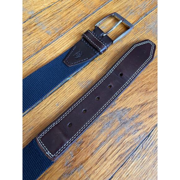 MARTIN DINGMAN Navy Surcingle Belt w/Dark Brown Leather Trim Womens sz 32 - Picture 5 of 12